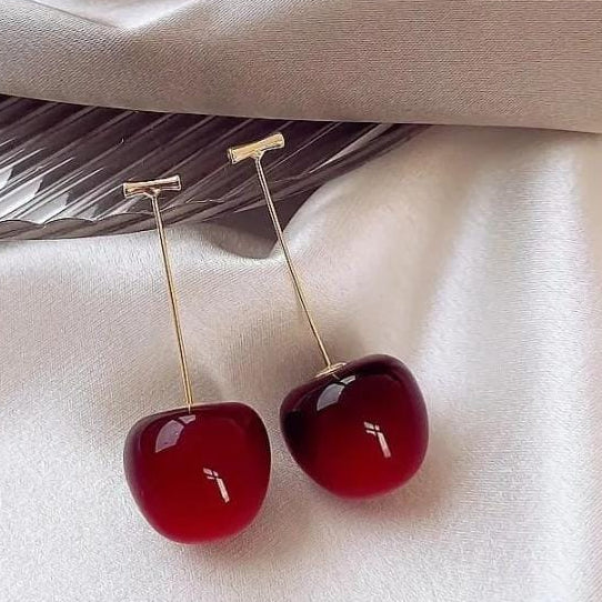 Cherry Drop Earrings For Women 🍒 | Trendy Korean Long Stem Red Cherry Earrings | For Casual & Party Outfits